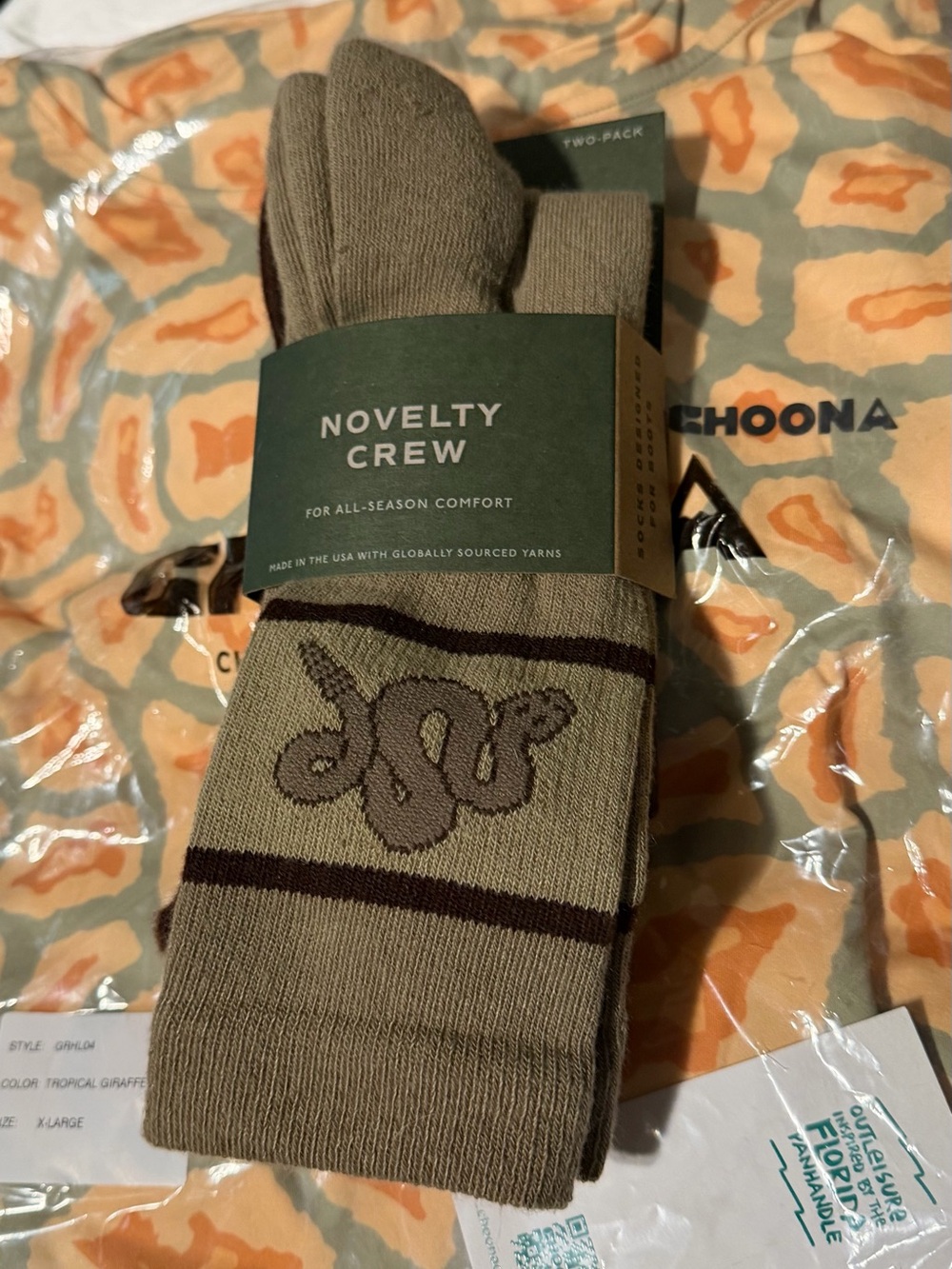Tecovas 2-Pack Crew Socks Texas Rattle Snake Brown Cream Size Medium